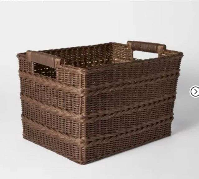 Rectangle Rattan Decorative Basket Dark Brown - Threshold™ designed with Studio McGee: FSC Certified Wicker Storage, Spot Clean