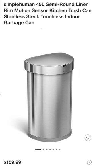 simplehuman 45L Semi-Round Liner Rim Motion Sensor Kitchen Trash Can Stainless Steel: Touchless Indoor Garbage Can