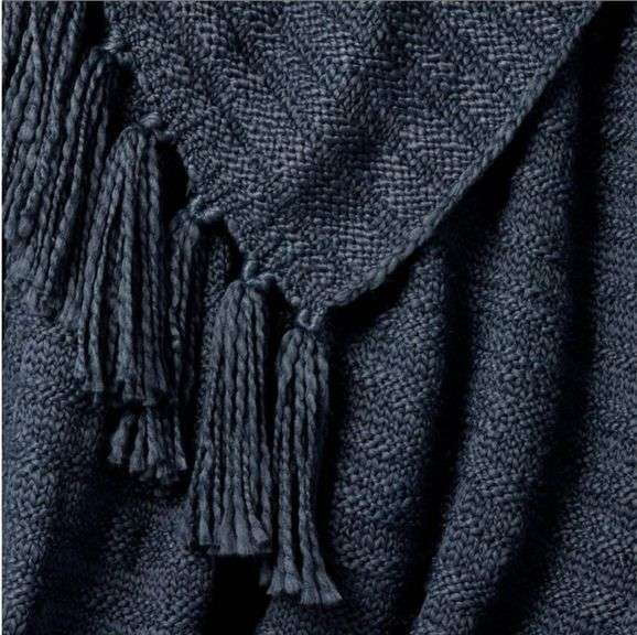 Threshold Designed with Studio McGee Raised Striped Chunky Knit Throw 50x60" dark navy blue