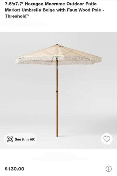 Read! Threshold 7.5' Hexagon Macrame Outdoor Patio Umbrella BLACK with Faux Wood Pole