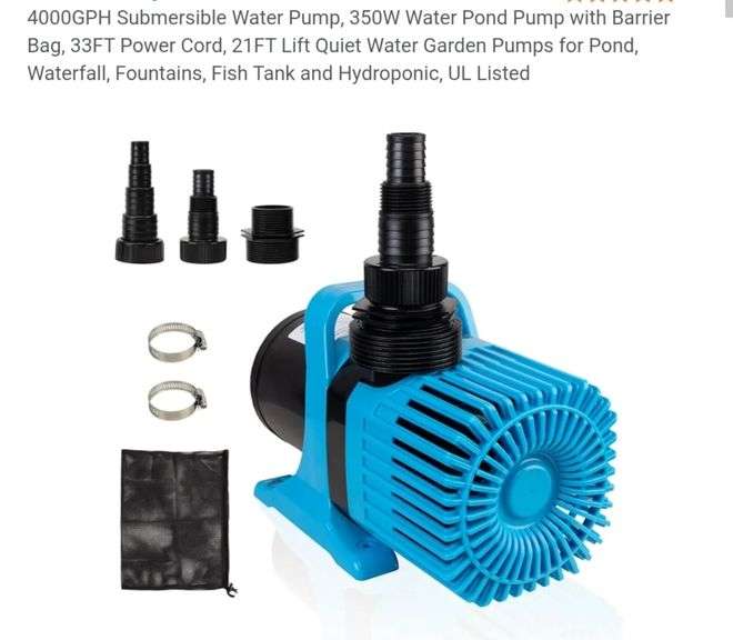 4000GPH Submersible Water Pump, 350W Water Pond Pump with Barrier Bag, 33FT Power Cord, 21FT Lift Quiet Water Garden Pumps for Pond, Waterfall, Fountains, Fish Tank and Hydroponic, UL Listed