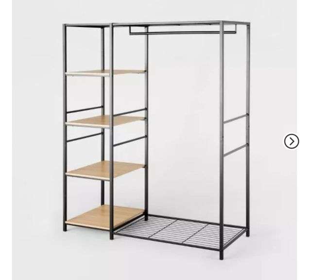 Freestanding Wardrobe Black Metal with Natural Wood - Brightroom