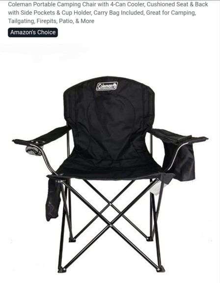 Coleman Portable Camping Chair with 4-Can Cooler, Cushioned Seat & Back with Side Pockets & Cup Holder, Carry Bag Included, Great for Camping, Tailgating, Firepits, Patio, & More