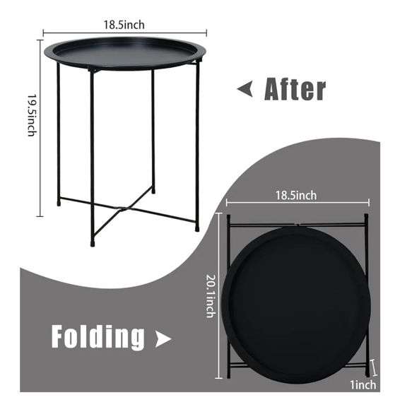 Garden 4 you End Table Outdoor Side Table, Small Patio Table Metal Side Table, Round Folding Side Table, for Outdoor and Living Room,Black