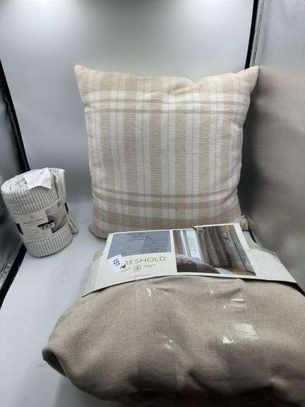 Misc lot- see pictures, Hearth & Hand standard size sham, 84” Threshold blackout curtains-2 panels and 18”x18” tonal plaid pillow