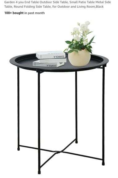 Garden 4 you End Table Outdoor Side Table, Small Patio Table Metal Side Table, Round Folding Side Table, for Outdoor and Living Room,Black