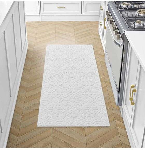 Laura Ashley Hi-Low Tufted 26" x 60" Washable Skid-Resistant Runner Rug - Ivory Feya Solid