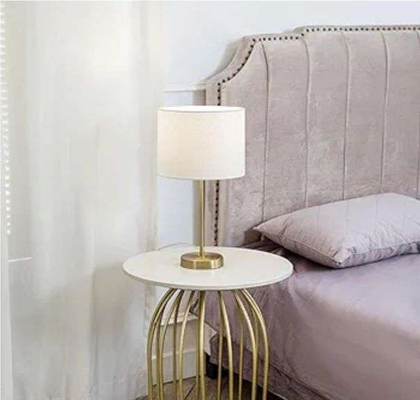 GLOBE Electric 67539 19" Table Lamp, Matte Gold, White Linen Shade, On/Off Switch on Socket, 5-Foot Plug-in Cord, Minimalist Light for Living Room, Bedroom, or Kitchen, E26 Base, Timeless