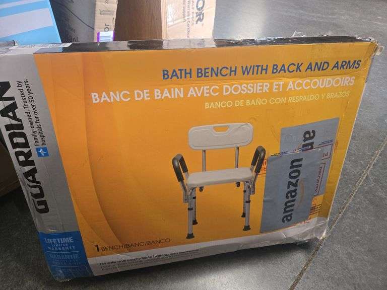 Essential Medical Supply Height Adjustable Shower and Bath Bench with Back, Padded Arms and Textured Seat