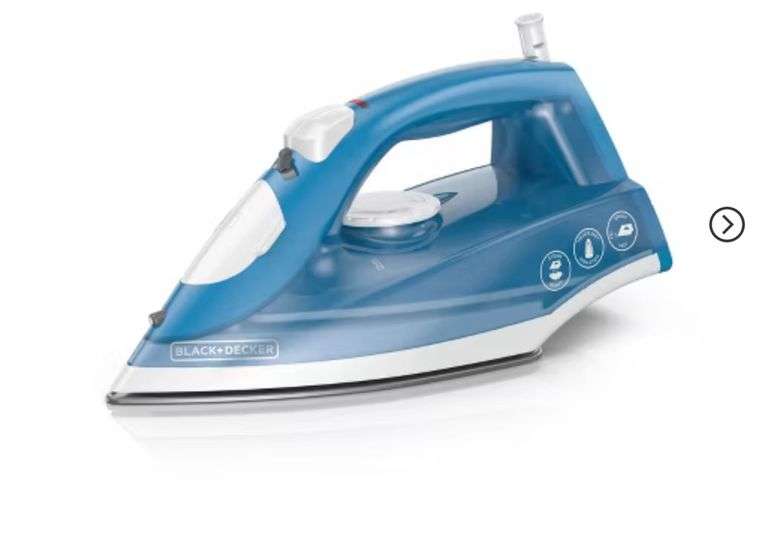 BLACK+DECKER Steam Iron - White: Nonstick Soleplate, Variable Steam, 1200W, Pivoting Cord, 8ft Cord Length