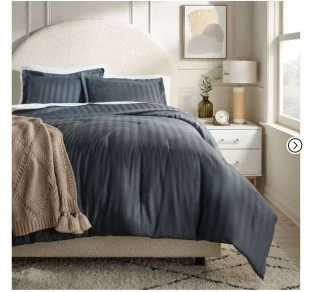 3pc Luxe Striped Damask Comforter and Sham Set - Threshold, Full/Queen