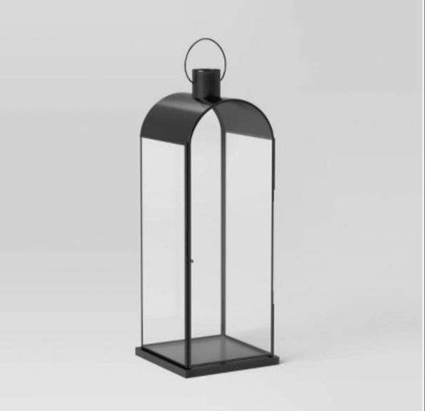 Threshold Metal Portable Lantern Tempered Glass Pillar Candle, (Black)  Tall