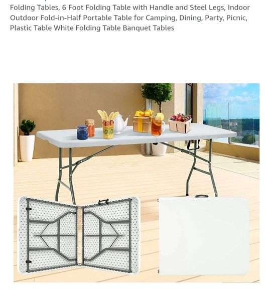 6 Foot Folding Table with Handle and Steel Legs