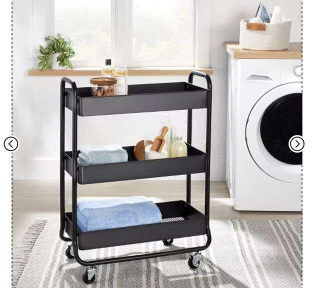 Wide Metal Utility Cart Black - Brightroom™: Rolling Storage Cart with Casters, Fixed Shelves, Universal Storage