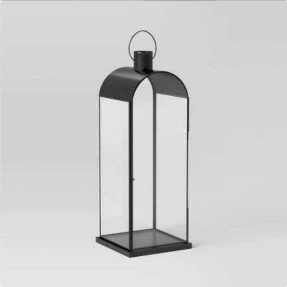 Threshold Metal Portable Lantern Tempered Glass Pillar Candle (Black)