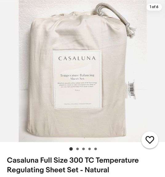 Casaluna Full Size 300 TC Temperature Regulating Sheet Set - Natural