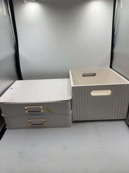 Wood Bin and 2 Drawer Decorative Fabric Box Ivory - Brightroom™: Rectangle, Off-White, Paper & Polyester, Spot Clean, 6"x10"x13"