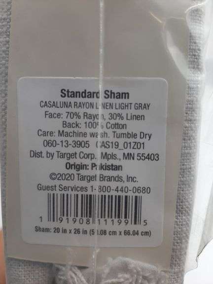 3pk Casaluna Standard Pillow Sham Heavyweight Linen Blend Raw Edge Light Gray
