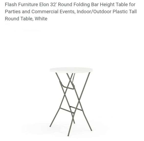 Flash Furniture Elon 32' Round Folding Bar Height Table for Parties and Commercial Events, Indoor/Outdoor Plastic Tall Round Table, White