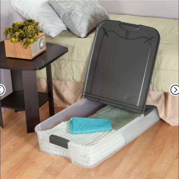 Sterilite 74qt Ultra Clear Under Bed Latch Box Clear Base Flat Gray Lid and Latches: Portable Storage, Stackable, Plastic