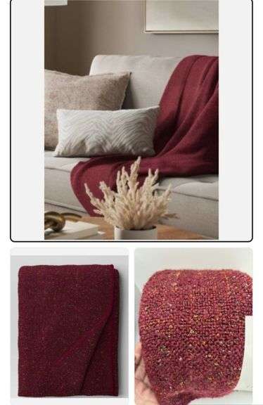 (2) Threshold 60x50" Marled Boucle Textured Wool Cozy Throw Blanket, Orange and Burgundy