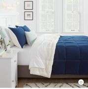 (3) Faux Shearling Washed Microfiber Reversible Comforter - Room Essentials, navy blue, white and grey, see pictures