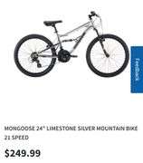 MONGOOSE 24" LIMESTONE SILVER MOUNTAIN BIKE 21 SPEED
