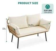 All-Weather Wicker Loveseat Sofa with Beige Cushions & Lumbar Pillows