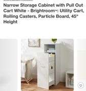 Narrow Storage Cabinet with Pull Out Cart White - Brightroom™: Utility Cart, Rolling Casters, Particle Board, 45" Height