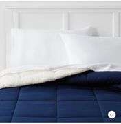 (3) Faux Shearling Washed Microfiber Reversible Comforter - Room Essentials, navy blue, white and grey, see pictures