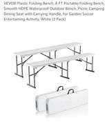 VEVOR Plastic Folding Bench, 6 FT Portable Folding Bench, Smooth HDPE Waterproof Outdoor Bench, Picnic Camping Dining Seat with Carrying Handle, for Garden Soccer Entertaining Activity, White (2 Pack)