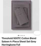 Threshold 500TC Cotton Blend Sateen 4-Piece Sheet Set Grey Herringbone Full