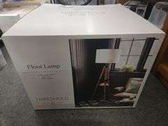 Threshold Tripod Floor Lamp with Shelf Modern Brown Wood Drum Shade 60"x19"