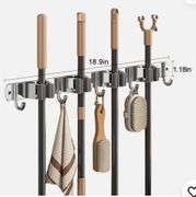 Mop and Broom Holder 4 Clips 5 Hooks Heavy Duty Mop Hanger Wall Mounted