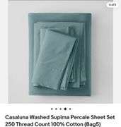 Full Size Casaluna Washed Supima Percale Sheet Set 250 Thread Count 100% Cotton