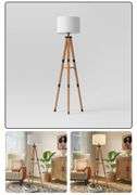 Threshold Tripod Floor Lamp with Shelf Modern Brown Wood Drum Shade 60"x19"
