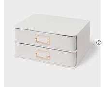 2 Drawer Decorative Fabric Box Ivory - Brightroom™: Rectangle, Off-White, Paper & Polyester, Spot Clean, 6"x10"x13"