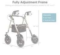 ELENKER All-Terrain Rollator Walker with 10” Rubber Wheels, Padded Seat & Backrest, Under-seat Basket for Seniors (Champagne)