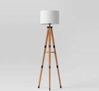 Threshold Tripod Floor Lamp with Shelf Modern Brown Wood Drum Shade 60"x19"