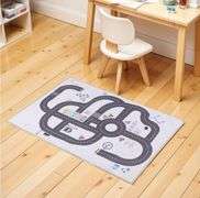 Washable Non-Slip Indoor Rug for Kids, Perfect for Playroom, Road Course with Streets, Roundabouts, Buildings, Trees, 2' x 3', Ivory