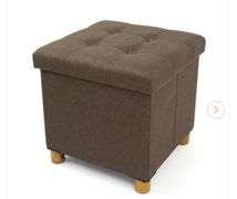Humble Crew Brown Collapsible Cube Storage Ainsley Ottoman Foot Stool with Tray