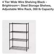 4 Tier Wide Wire Shelving Black - Brightroom™: Steel Storage Shelves, Adjustable Wire Rack, 350 lb Capacity