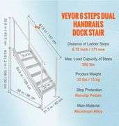 VEVOR Dock Ladder 6 Steps, 500lbs Load Pool Steps, Adjustable Height Aluminum Dock Stairs, Pontoon Boat Ladder with Handrails & Widen Nonslip Pedals for Lake/Pool/Marine Boarding/RV/House