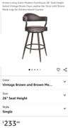 Armen Living Justin Modern Farmhouse 26" Seat Height Swivel Vintage Brown Faux Leather Bar Stool with Brown Metal Legs for Kitchen Island Counter