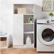 Large Storage Cabinet White - Brightroom™: Particle Board, 3 Shelves, Anti-Tip, Universal Storage, Meets ASTM Standards