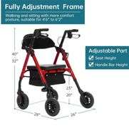 ELENKER All-Terrain Rollator Walker with 8” Non-Pneumatic Wheels, Sponge Padded Seat and Backrest, Fully Adjustment Frame for Seniors,Red