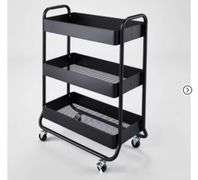 Wide Metal Utility Cart Black - Brightroom™: Rolling Storage Cart with Casters, Fixed Shelves, Universal Storage