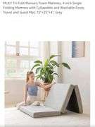 MLILY Tri-Fold Memory Foam Mattress, 4 inch Single Folding Mattress with Collapsible and Washable Cover, Travel and Guest Mat, 75"×25"×4", Grey