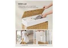 SONGMICS Slim Laundry Basket, 55L Synthetic Rattan Storage Basket with Lid and Handles, Wicker, Foldable, Removable Liners, for Blankets, Clothes, Laundry Room, Goose Yellow LCB164N01