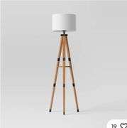 Threshold Tripod Floor Lamp with Shelf Modern Brown Wood Drum Shade 60"x19"